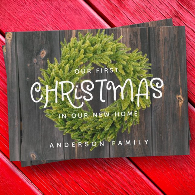 Country Rustic Wood First Christmas New Home Holiday Card (Creator Uploaded)