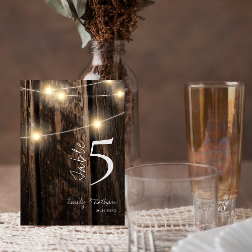 Country Rustic Wood Lights WEDDING  Table Number