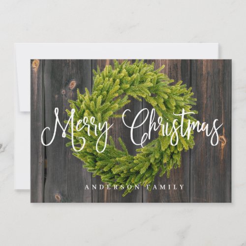Country Rustic Wood Merry Christmas Greeting Holiday Card