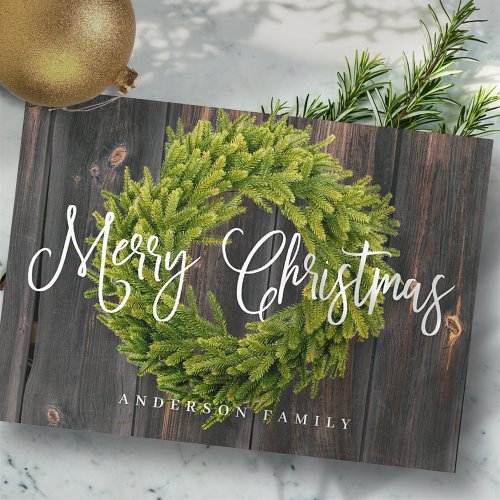 Country Rustic Wood Merry Christmas Greeting Holiday Card