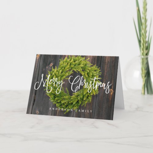 Country Rustic Wood Merry Christmas Greeting Holiday Card