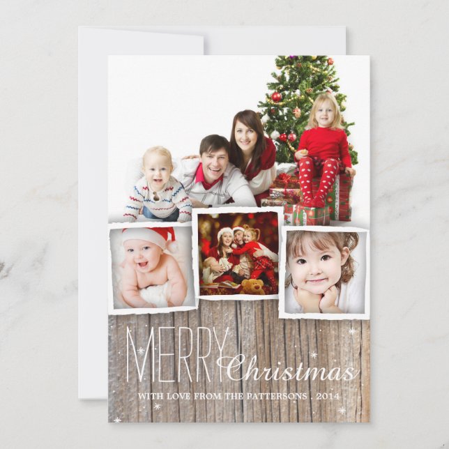 Country Rustic Wood Merry Christmas Photo Card (Front)