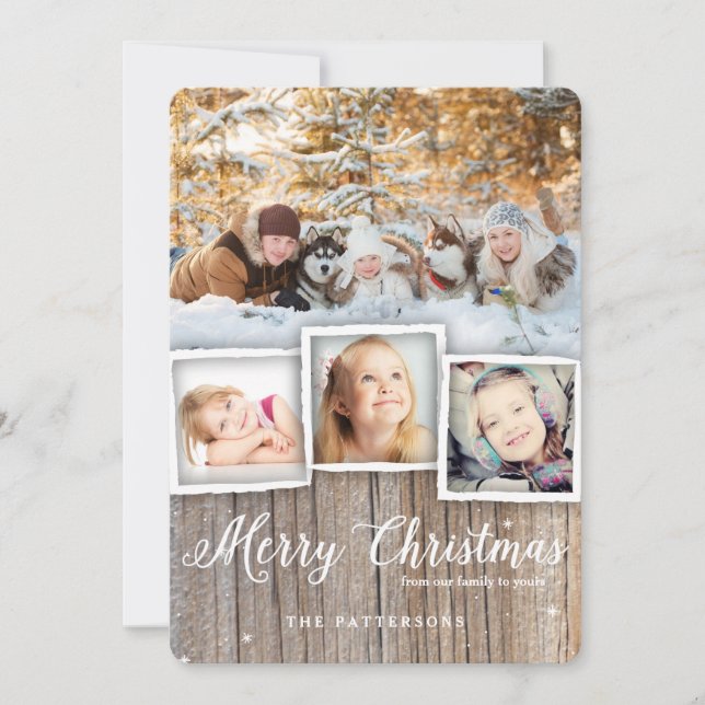 Country Rustic Wood Merry Christmas Photo Card (Front)