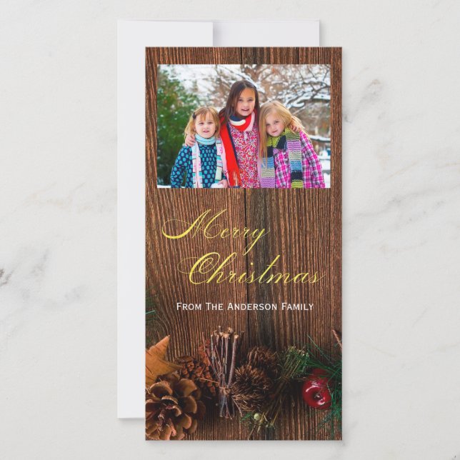 Country Rustic Wood Merry Christmas Photo Holiday Card (Front)