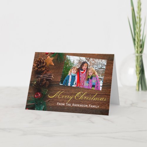 Country Rustic Wood Merry Christmas Photo Holiday Card