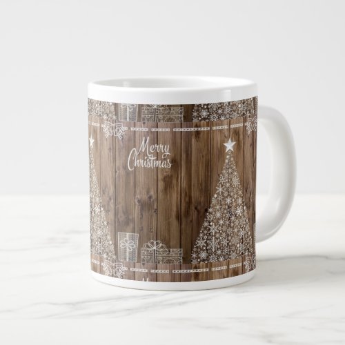 Country Rustic Wood Merry Christmas Snowflake  Giant Coffee Mug
