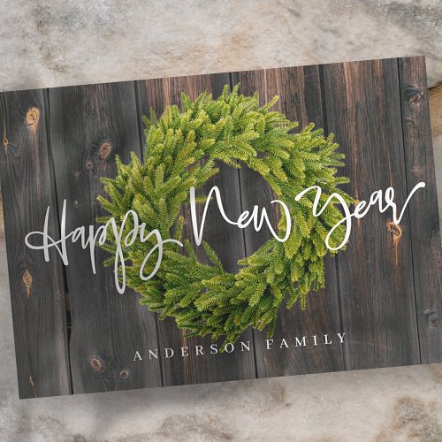 Country Rustic Wood Merry Happy New Year Holiday Card
