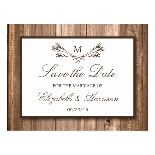 Country Rustic Wood Monogram Branch Save The Date Postcard