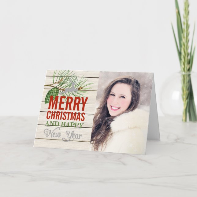 Country Rustic Wood Photo Christmas Card (Front)
