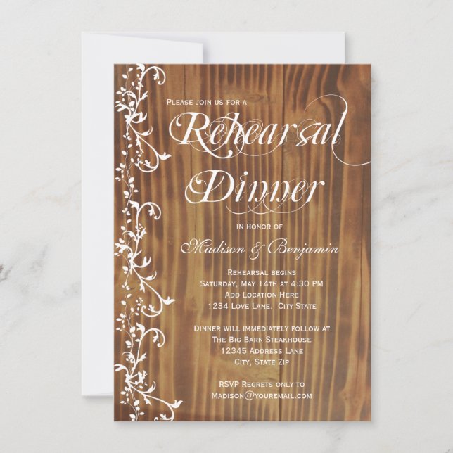 Country Rustic Wood Rehearsal Dinner Invitations (Front)