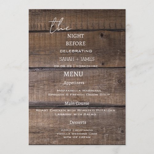 Country Rustic Wood The Night Before Wedding  Menu