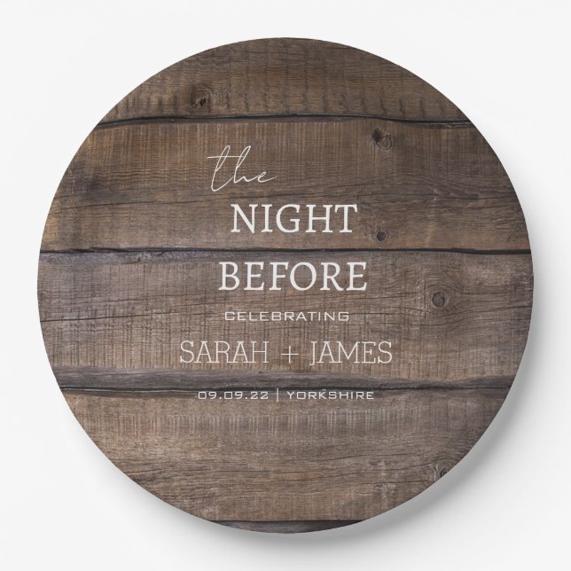 Country Rustic Wood The Night Before Wedding  Paper Plates (Front)