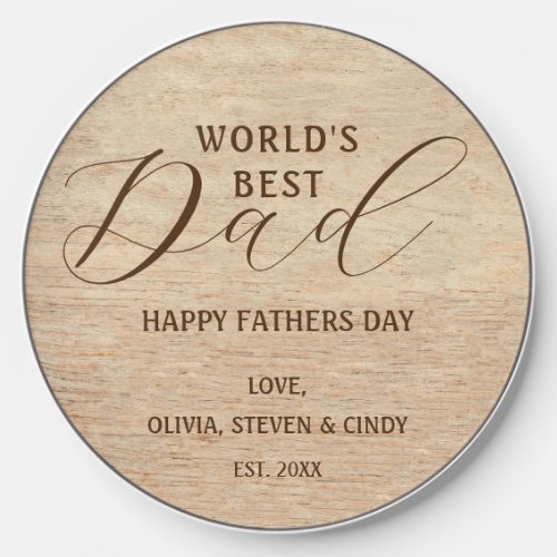 Country Rustic Wood Worlds Best Dad Father Day Wireless Charger