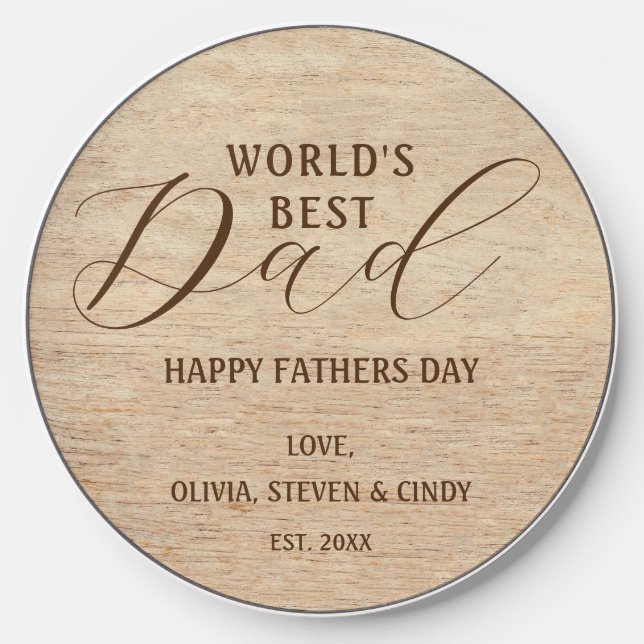 Country Rustic Wood Worlds Best Dad Father Day Wireless Charger (Front)