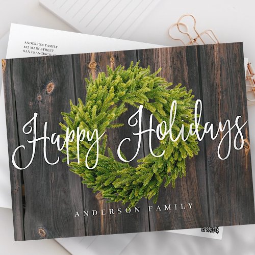 Country Rustic Wood Wreath Happy Holidays Greeting Holiday Postcard