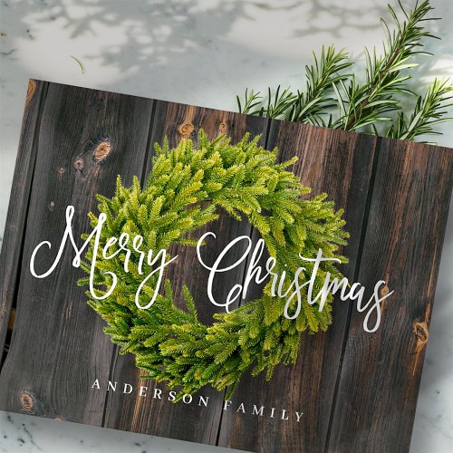 Country Rustic Wood Wreath Merry Christmas Holiday Postcard