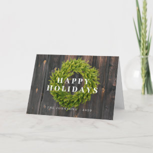 Country Rustic Wreath Botanical Wood Christmas Holiday Card