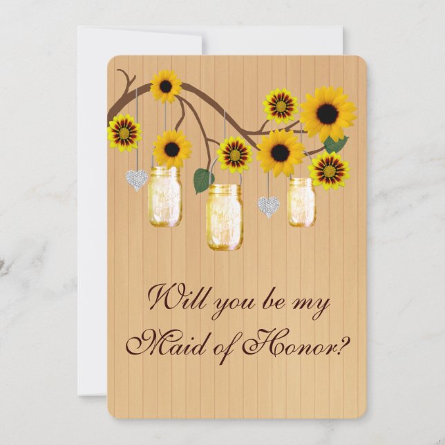 Country Rustic Yellow Mason Jar Maid Of Honor Card (Front)