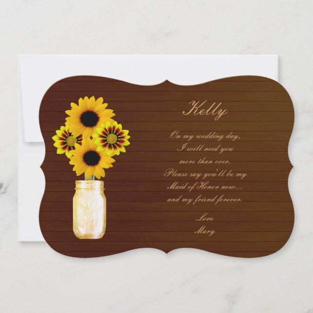 Country Rustic Yellow Mason Jar Maid Of Honor Card (Front)