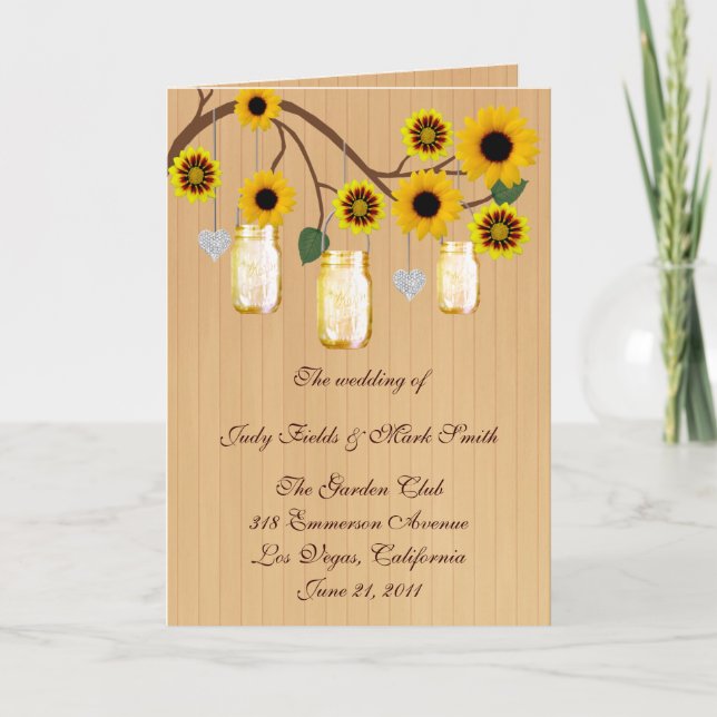 Country Rustic Yellow Mason Jars Program Card (Front)