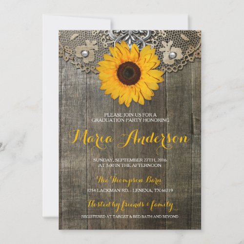 Country Rustic Yellow Sunflower Graduation Invite