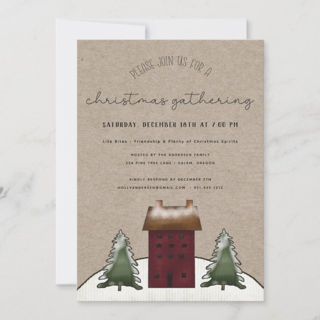 Country Saltbox Rustic Family Christmas Party  Invitation (Front)