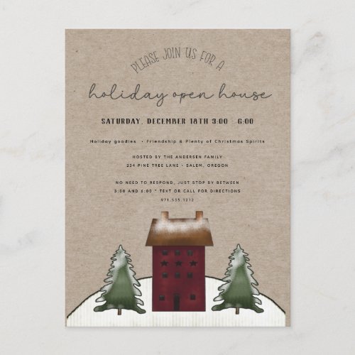 Country Saltbox Rustic Family Holiday Open House Postcard