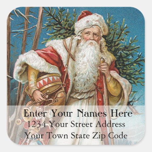 Country Santa Vintage Christmas Address Label