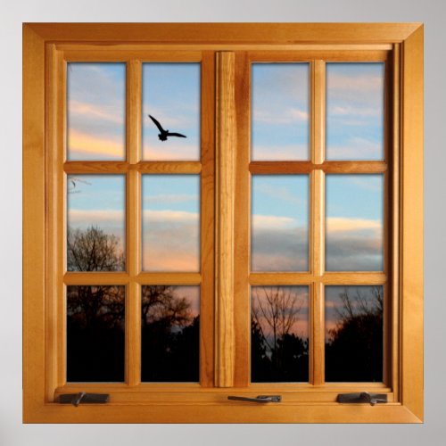 Country Scene with Bird Square Faux Window Poster
