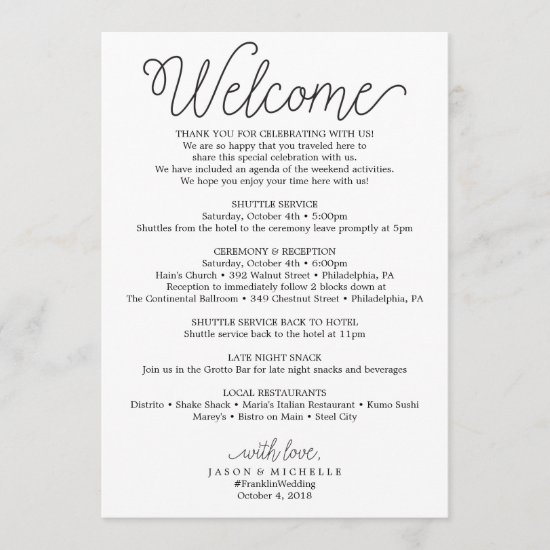 Country Script Wedding Itinerary - Wedding Welcome Program