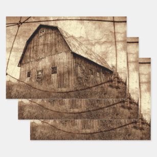Country Sepia Rustic Barn Vintage Texture Wrapping Paper Sheets