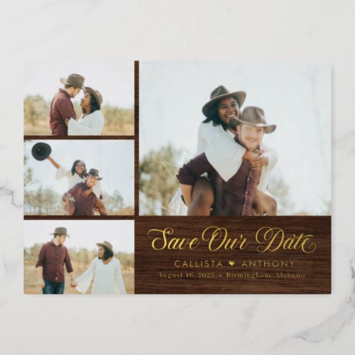 Country Side FOIL Rustic Save The Date Postcard