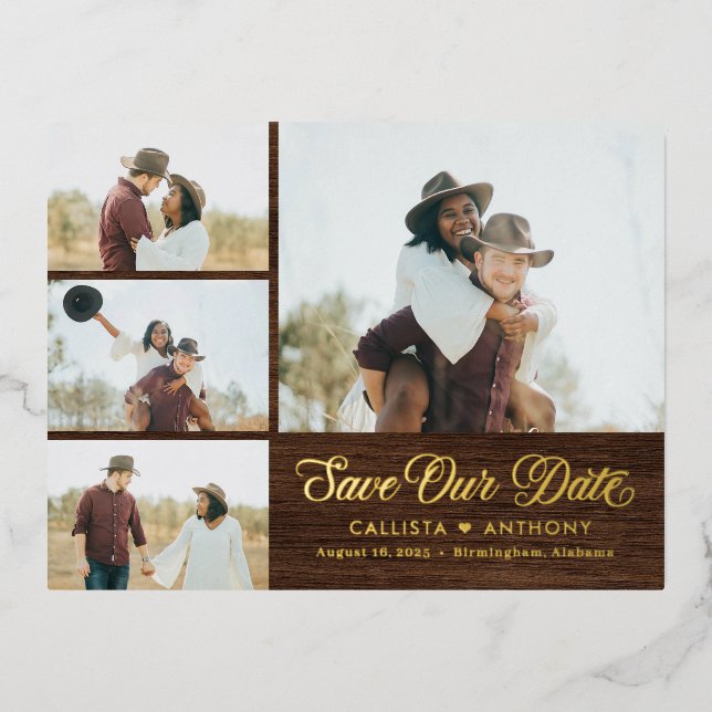 Country Side FOIL Rustic Save The Date Postcard (Front)