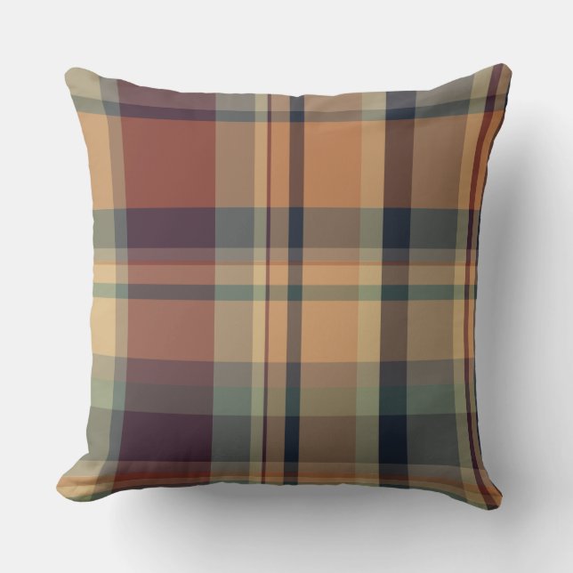 Country side of Britain rustic farmer tartan brown Throw Pillow (Front)