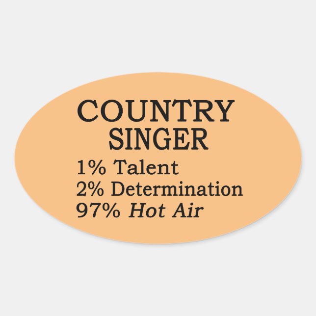 Country Singer Hot Air Oval Sticker (Front)