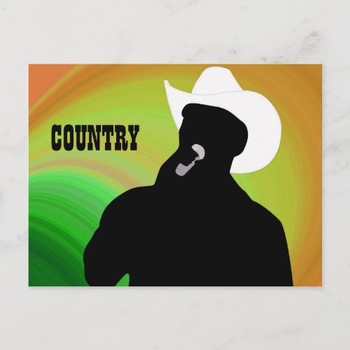 Country singers silhouette green yellow back postcard