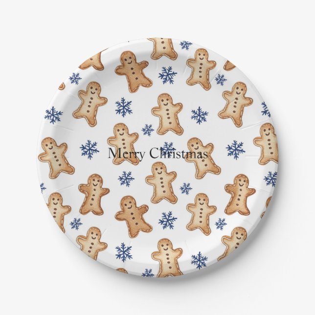 Country Snowflakes Gingerbread Cookies Christmas Paper Plates (Front)
