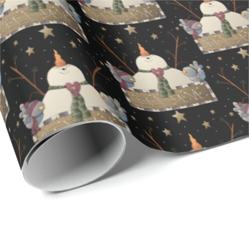 Country snowman believe sign Christmas tiled wrap Wrapping Paper