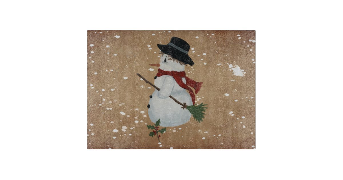 Country Snowman Glass Cutting Board Zazzle