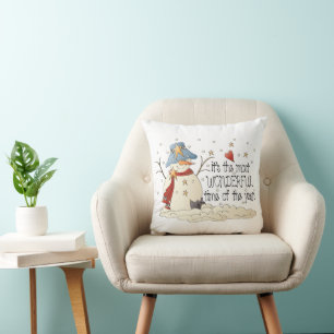 Country snowman most wonderful time throw pillow