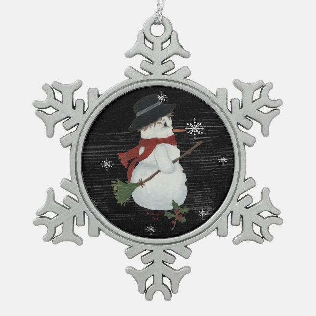 Country Snowman Snowflake Ornament (Front)