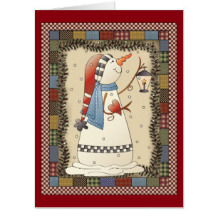 Country snowman with lantern add words big card