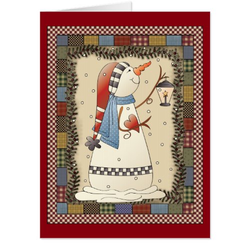 Country snowman with lantern add words big card