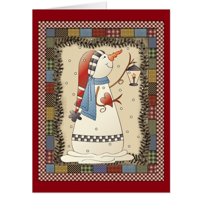Country snowman with lantern add words big card (Front)