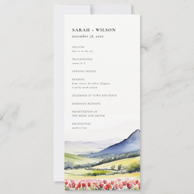 Country Spring Floral Landscape Wedding Program (Front)