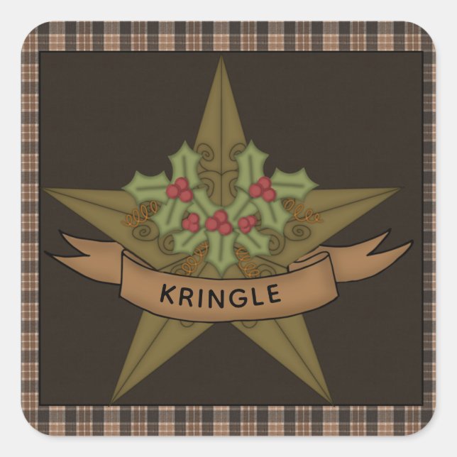 Country  Star & Berries Personalized Christmas Square Sticker (Front)
