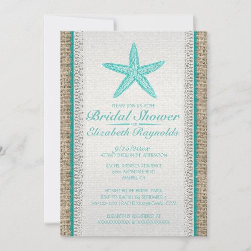 Country Starfish Bridal Shower Invitations