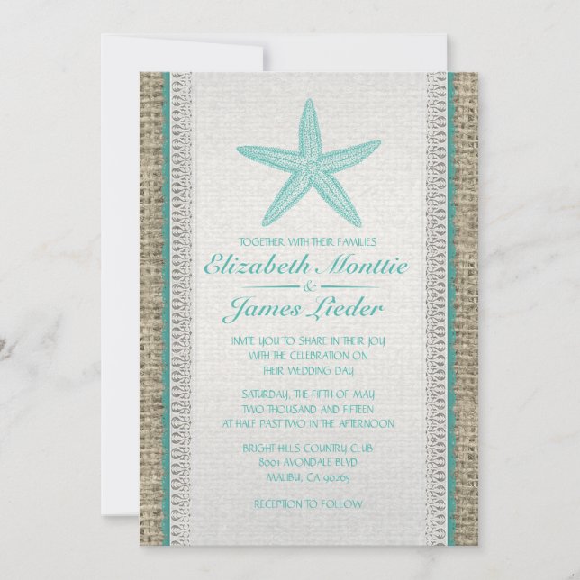 Country Starfish Wedding Invitations (Front)