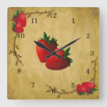 Country Strawberries Wall Clock at Zazzle