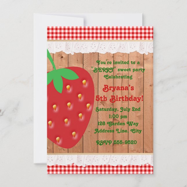 Country Strawberry Gingham Ruffles Invitation (Front)